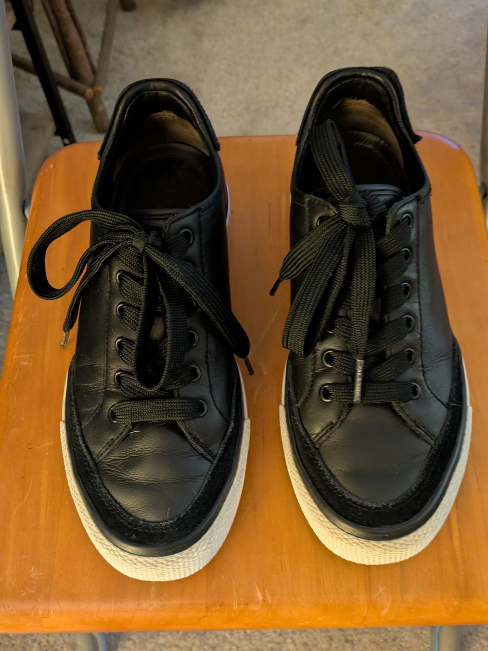 rag & bone Black Leather Women's Low-Top Sneakers with White Sole